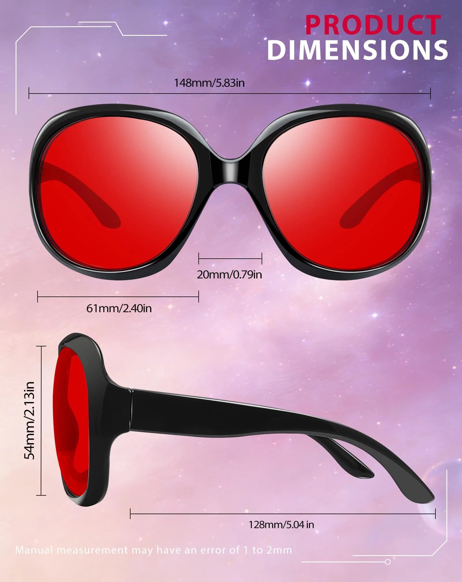 Joopin B27-black/Sleep Red Oversized Butterfly Sunglasses for Women with Polarized UV400 Protection - view 4