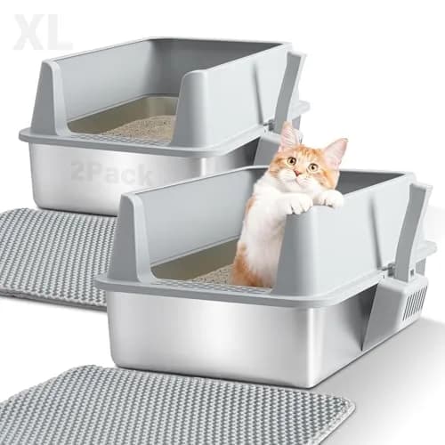 Exovyn 2 Pack Stainless Steel Litter Box XL with Lid | Odor-Resistant & Scratch-Proof for Big Cats thumbnail 1