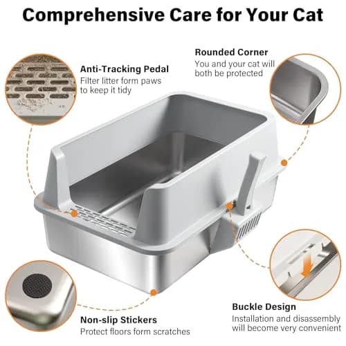 Exovyn 2 Pack Stainless Steel Litter Box XL with Lid | Odor-Resistant & Scratch-Proof for Big Cats thumbnail 4