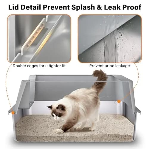 Exovyn 2 Pack Stainless Steel Litter Box XL with Lid | Odor-Resistant & Scratch-Proof for Big Cats thumbnail 5