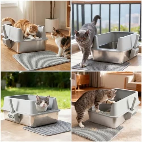 Exovyn 2 Pack Stainless Steel Litter Box XL with Lid | Odor-Resistant & Scratch-Proof for Big Cats thumbnail 7