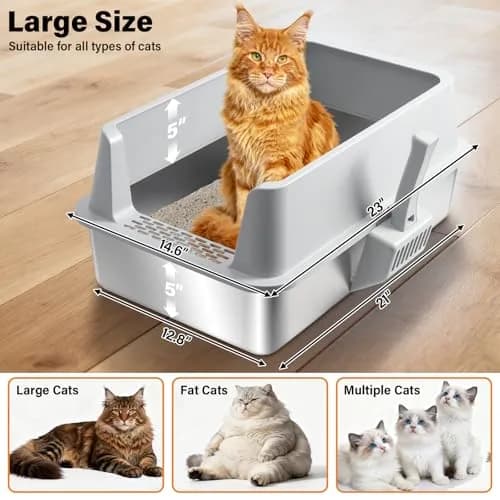 Exovyn 2 Pack Stainless Steel Litter Box XL with Lid | Odor-Resistant & Scratch-Proof for Big Cats thumbnail 2