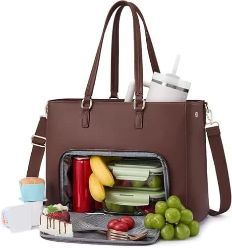 LOVEVOOK Lunch Tote Bag for Women, 15.6 in | Leakproof Cooler & Laptop Bag, Cinnamon thumbnail 1