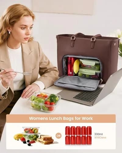 LOVEVOOK Lunch Tote Bag for Women, 15.6 in | Leakproof Cooler & Laptop Bag, Cinnamon thumbnail 5
