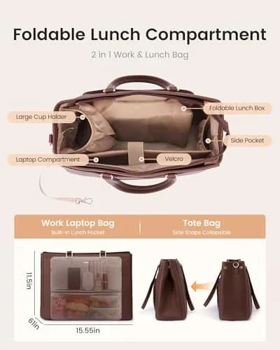 LOVEVOOK Lunch Tote Bag for Women, 15.6 in | Leakproof Cooler & Laptop Bag, Cinnamon thumbnail 6