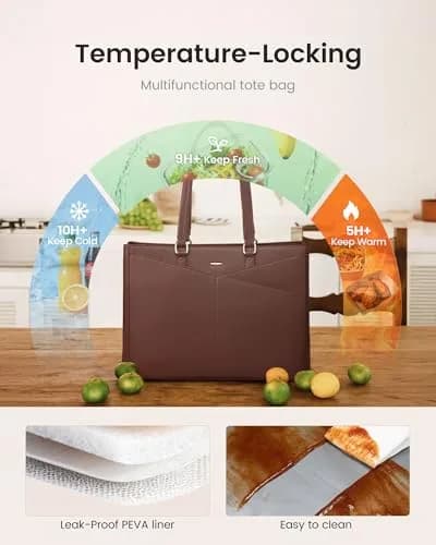 LOVEVOOK Lunch Tote Bag for Women, 15.6 in | Leakproof Cooler & Laptop Bag, Cinnamon thumbnail 8