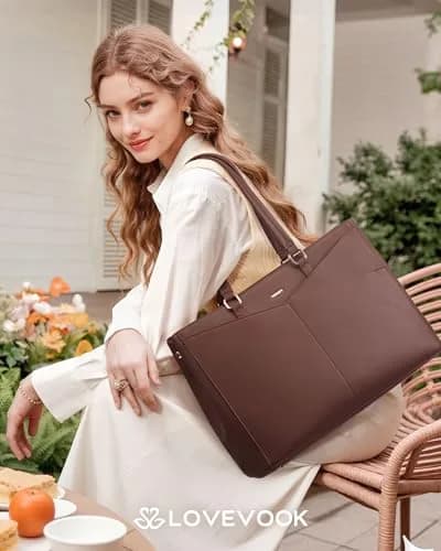 LOVEVOOK Lunch Tote Bag for Women, 15.6 in | Leakproof Cooler & Laptop Bag, Cinnamon thumbnail 2