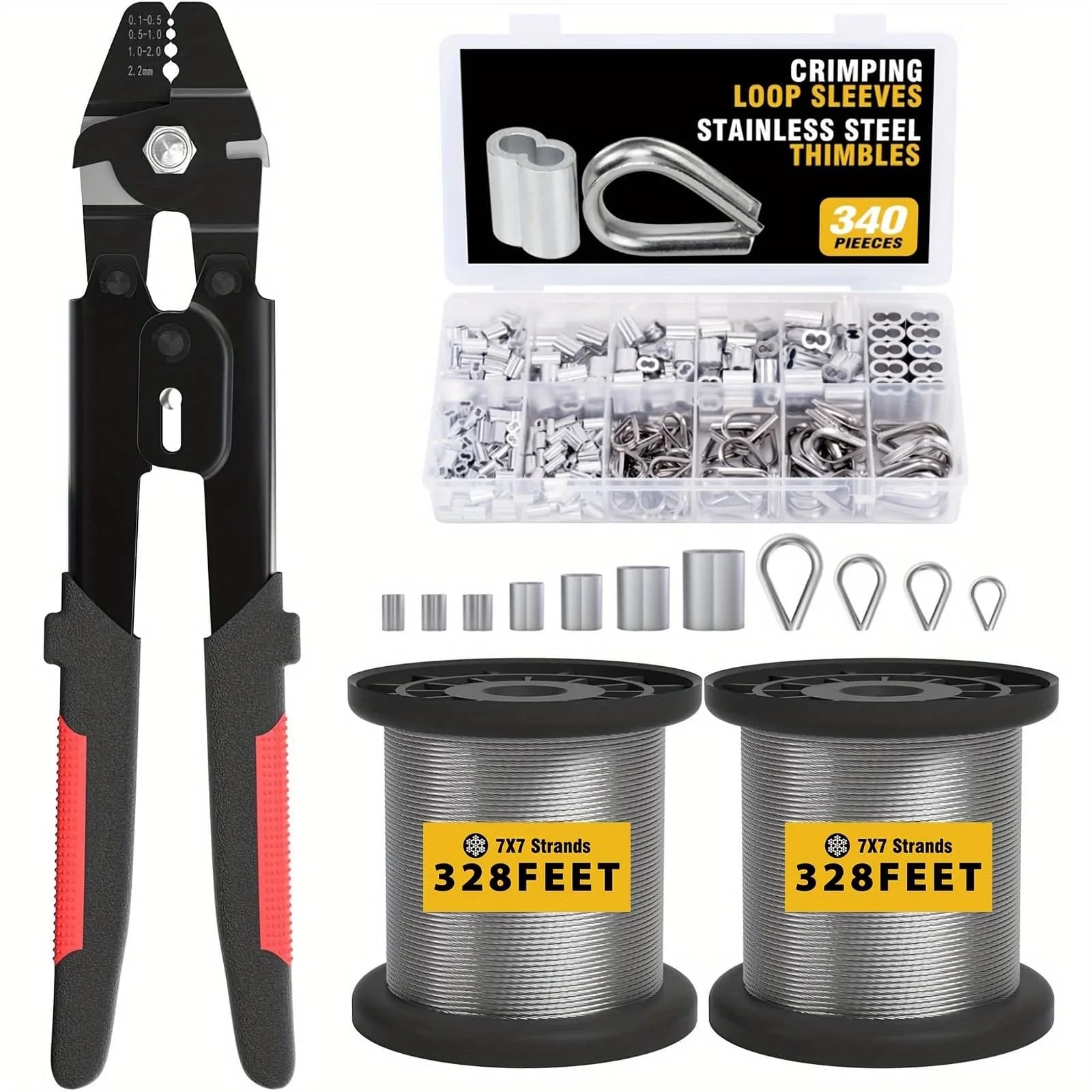 Sanuke Wire Rope Crimping Kit with 656ft 1/16" 304 Stainless Steel Cable, Aluminum Crimp Sleeves & Thimbles thumbnail 1