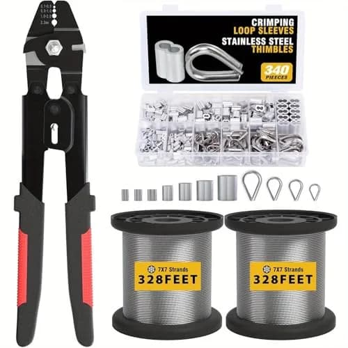 Sanuke Wire Rope Crimping Kit with 656ft 1/16" 304 Stainless Steel Cable, Aluminum Crimp Sleeves & Thimbles thumbnail 1