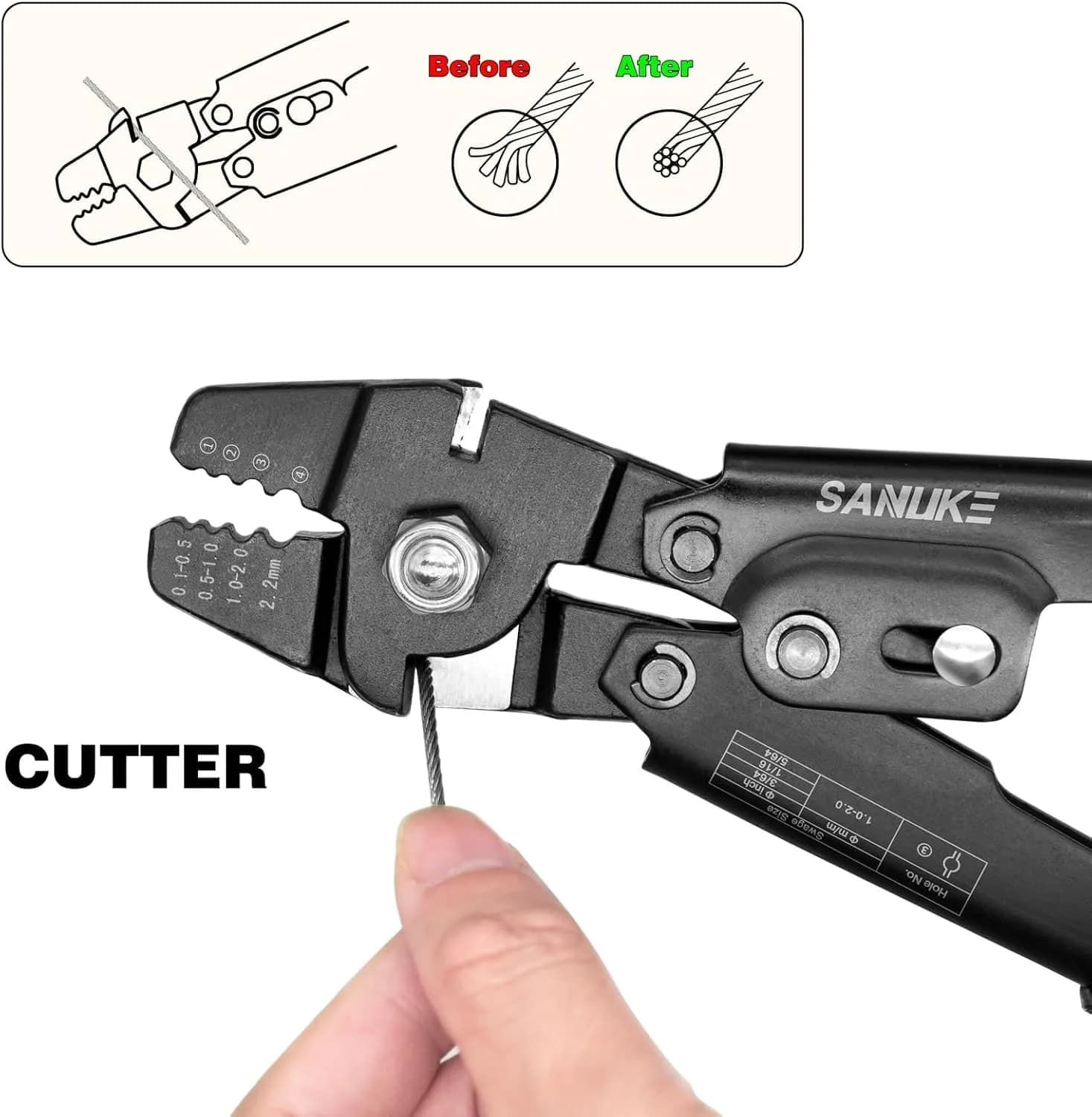 Sanuke Wire Rope Crimping Kit with 656ft 1/16" 304 Stainless Steel Cable, Aluminum Crimp Sleeves & Thimbles thumbnail 7