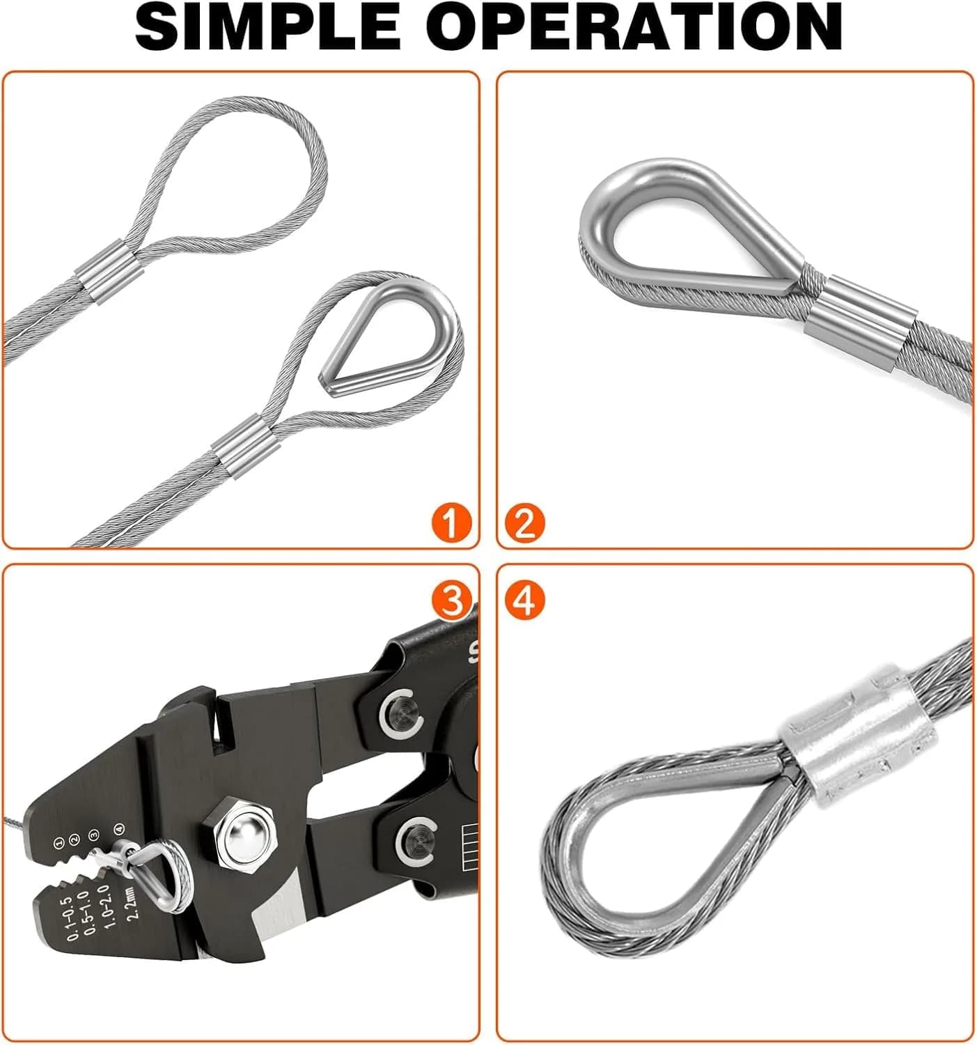 Sanuke Wire Rope Crimping Kit with 656ft 1/16" 304 Stainless Steel Cable, Aluminum Crimp Sleeves & Thimbles thumbnail 8