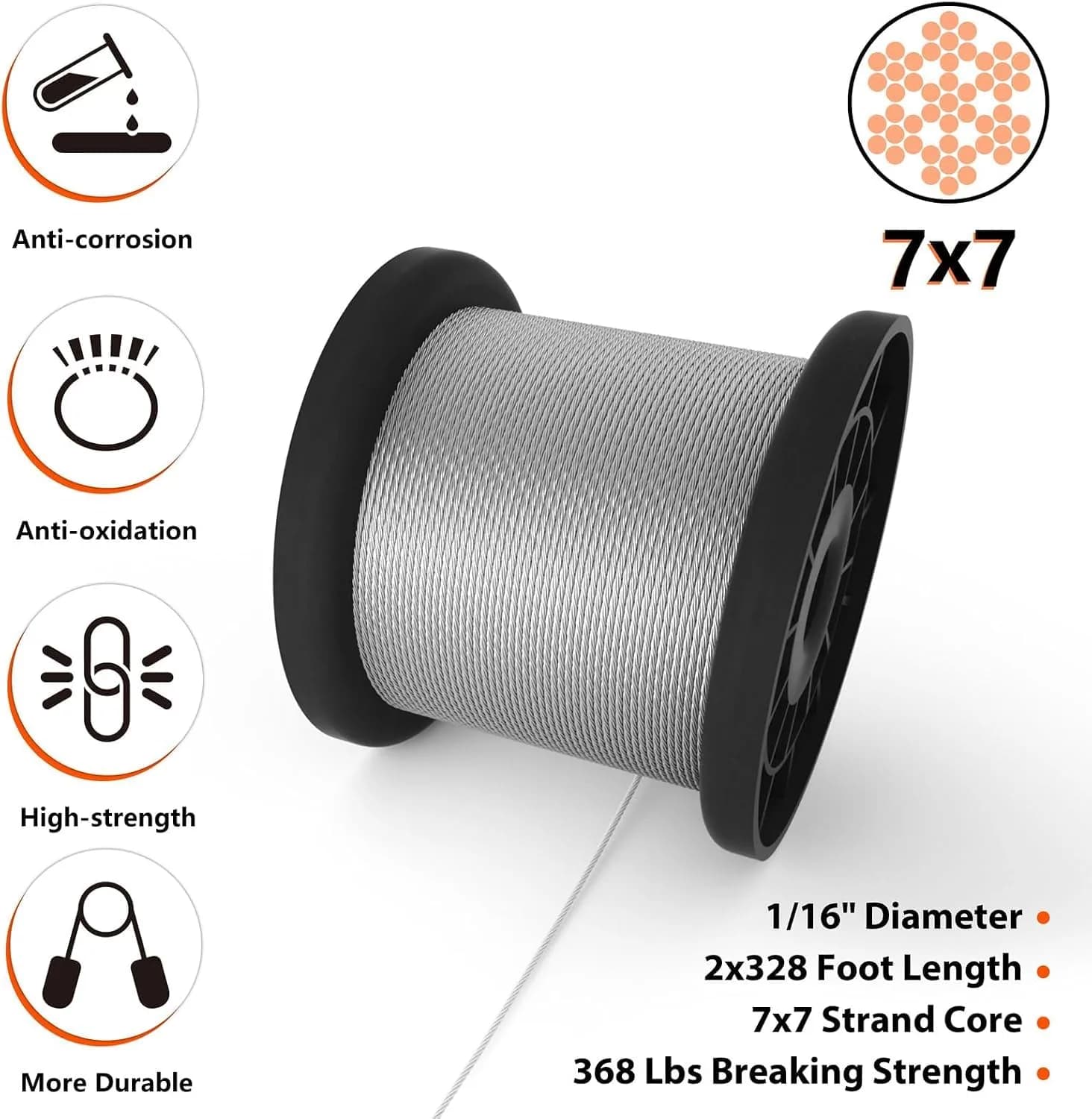 Sanuke Wire Rope Crimping Kit with 656ft 1/16" 304 Stainless Steel Cable, Aluminum Crimp Sleeves & Thimbles thumbnail 4
