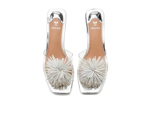 J. Reneé Ozara Slip On Sandals 10 Medium | Clear/Silver Heeled Slip-Ons for Women thumbnail 3