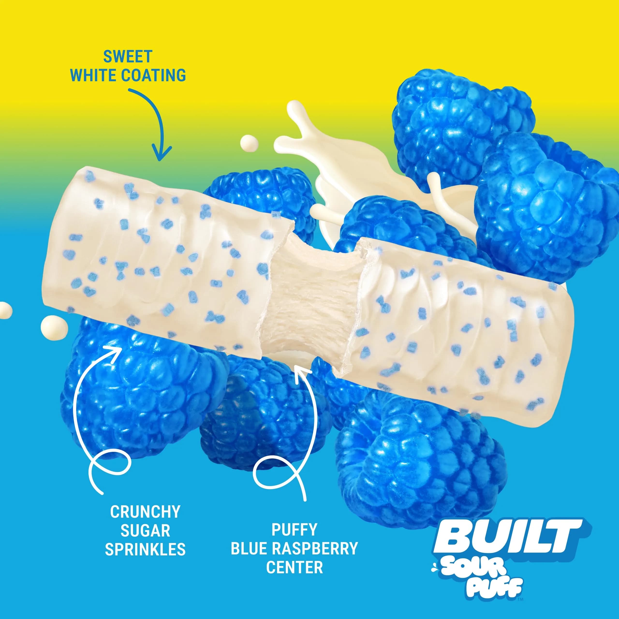 BUILT Sour Puff Protein Bar Blue Razz Blast 16g Protein 12 Count | High Protein Snack Bar for Energy - view 2
