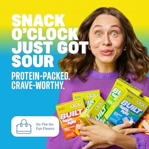 BUILT Sour Puff Protein Bar Blue Razz Blast 12 Count | 16g Protein Snack Bar with Collagen thumbnail 6