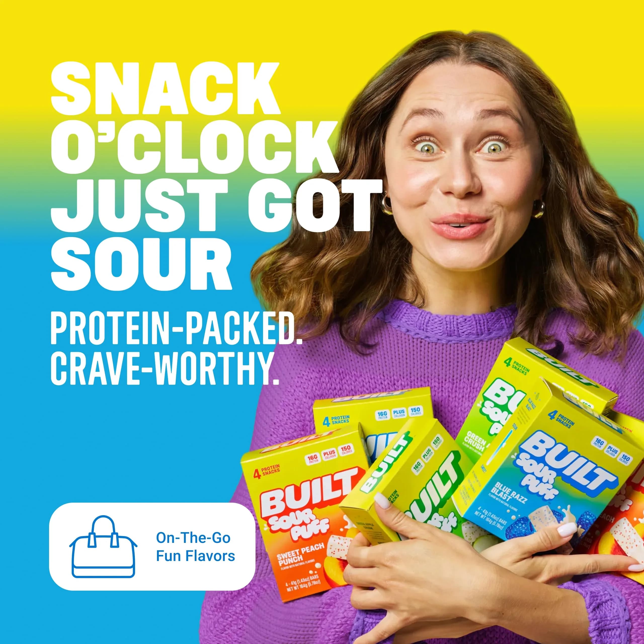 BUILT Sour Puff Protein Bar Blue Razz Blast 16g Protein 12 Count | High Protein Snack Bar for Energy - view 6