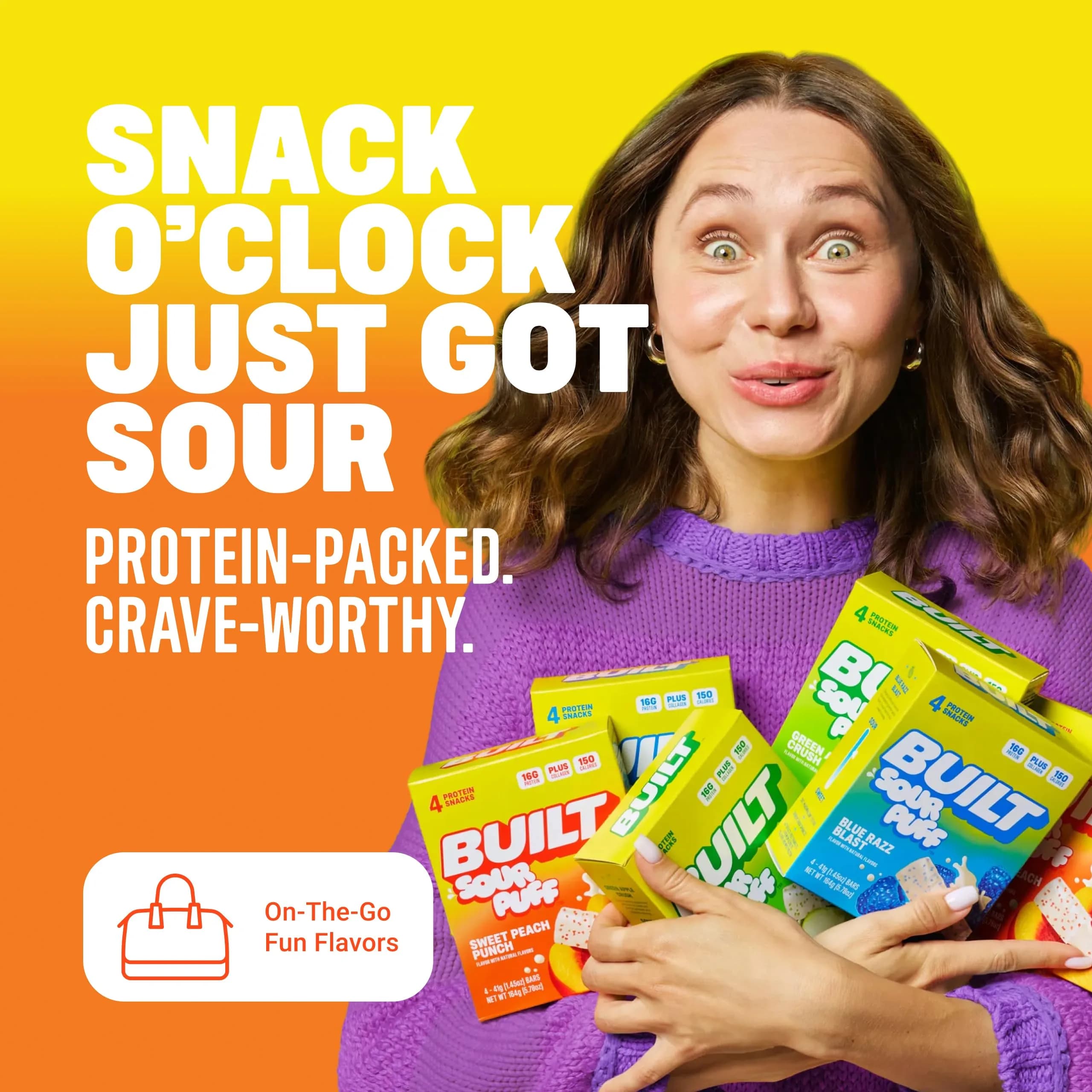 Built Bar Sour Puff Protein Bar Sweet Peach Punch 16g Protein 12 Bars | High Protein Snack Bar - view 5