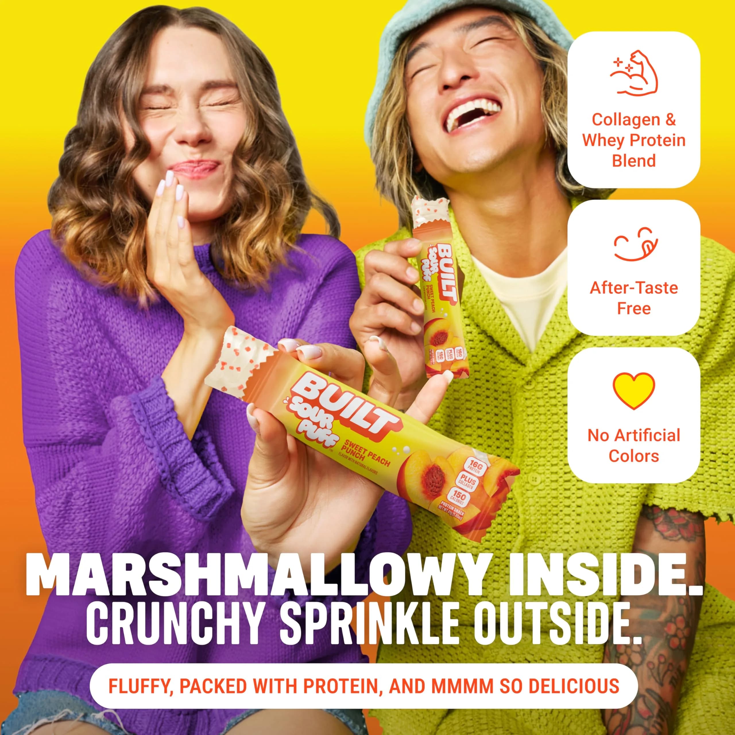 Built Bar Sour Puff Protein Bar Sweet Peach Punch 16g Protein 12 Bars | High Protein Snack Bar - view 9