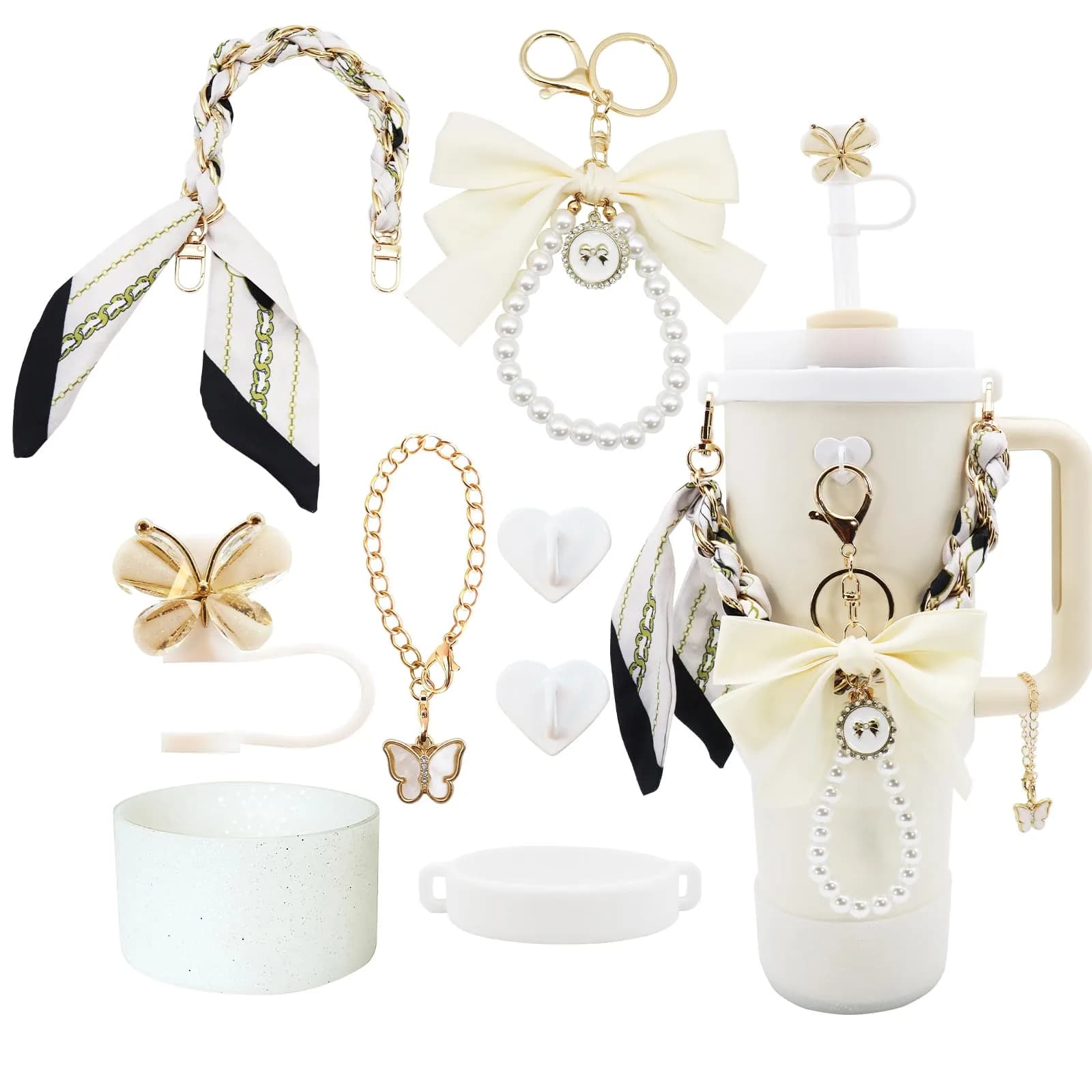 RENUIS White 40oz Water Bottle Accessories Set | Luxury Stanley Cup Add-ons for Outdoor & Travel - main product image