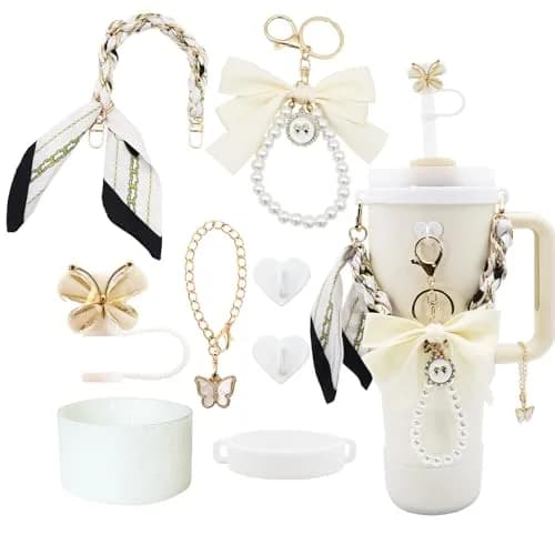 RENUIS White 40oz Water Bottle Accessories Set | Luxury Stanley Cup Add-ons for Outdoor & Travel thumbnail 1
