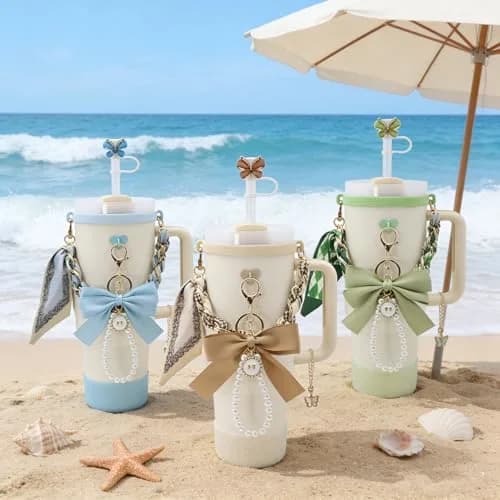 RENUIS White 40oz Water Bottle Accessories Set | Luxury Stanley Cup Add-ons for Outdoor & Travel thumbnail 4