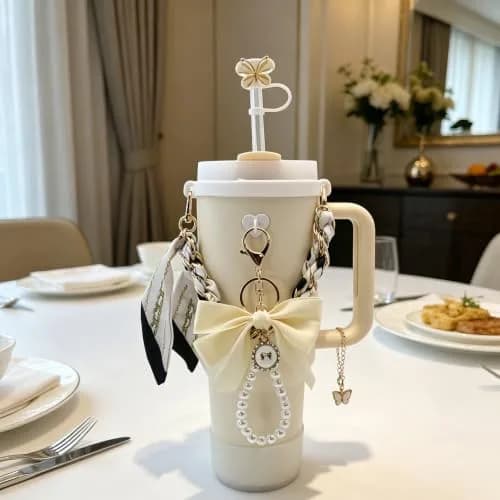 RENUIS White 40oz Water Bottle Accessories Set | Luxury Stanley Cup Add-ons for Outdoor & Travel thumbnail 6