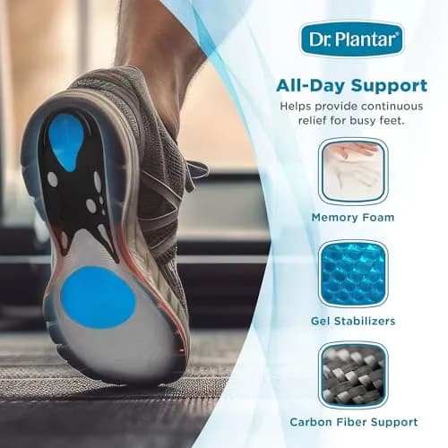 Dr. Plantar Insoles for Men | Arch Support, Heel Cushion, Memory Foam, Gel Stabilizers, Sizes 8-12 thumbnail 5