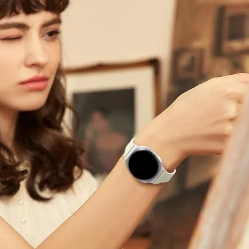 GEAK Slim Leather Band Compatible with Samsung Galaxy Watch 9 8 40mm 44mm/Watch 8 Classic 46mm Beige with Silver Buckle | Genuine Leather Replacement Dressy Strap for Women thumbnail 7