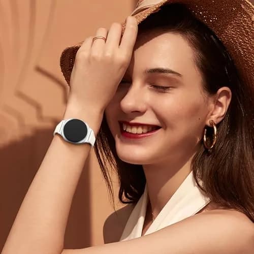 GEAK Slim Leather Band Compatible with Samsung Galaxy Watch 9 8 40mm 44mm/Watch 8 Classic 46mm Beige with Silver Buckle | Genuine Leather Replacement Dressy Strap for Women thumbnail 8
