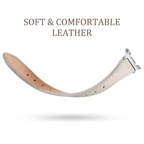 GEAK Slim Leather Band Compatible with Samsung Galaxy Watch 9 8 40mm 44mm/Watch 8 Classic 46mm Beige with Silver Buckle | Genuine Leather Replacement Dressy Strap for Women thumbnail 3