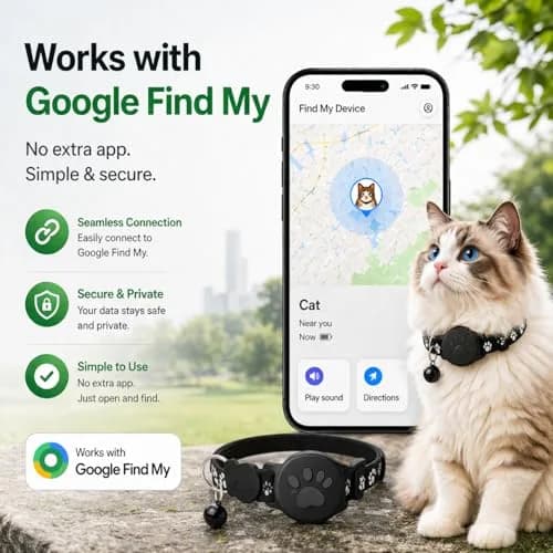 JNLIK GPS Cat Collar Tracker (Android Only) with Google Find My - Waterproof, No Monthly Fee, Black thumbnail 3