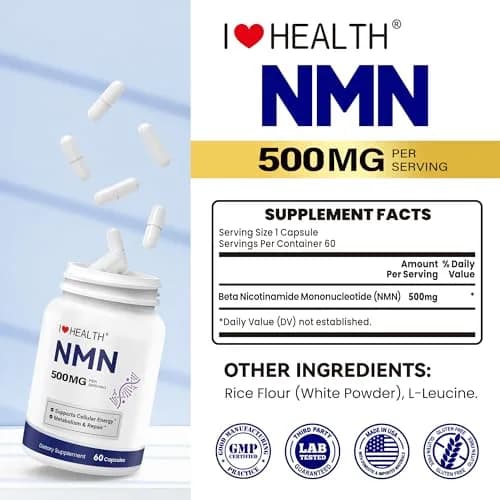 I LOVE HEALTH NMN 500MG Per Capsule – High Purity 99.9% NAD+ Support for Cellular Energy & Aging, 60 Capsules thumbnail 9