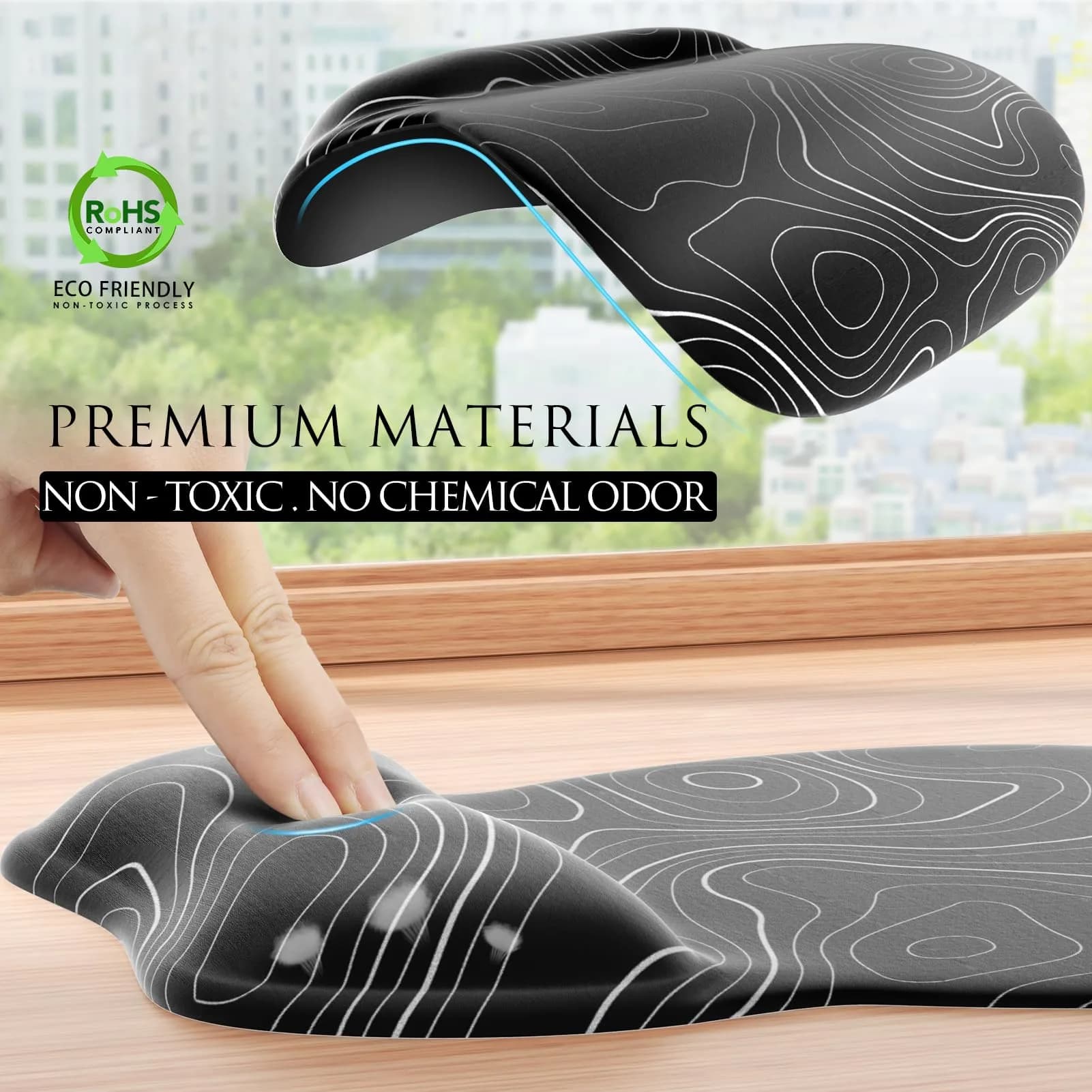 MROCO Ergonomic Gel Wrist Rest Mouse Pad Black Topographic 9.4 x 8.1 in | Smooth Lycra Surface for Precise Control - view 5