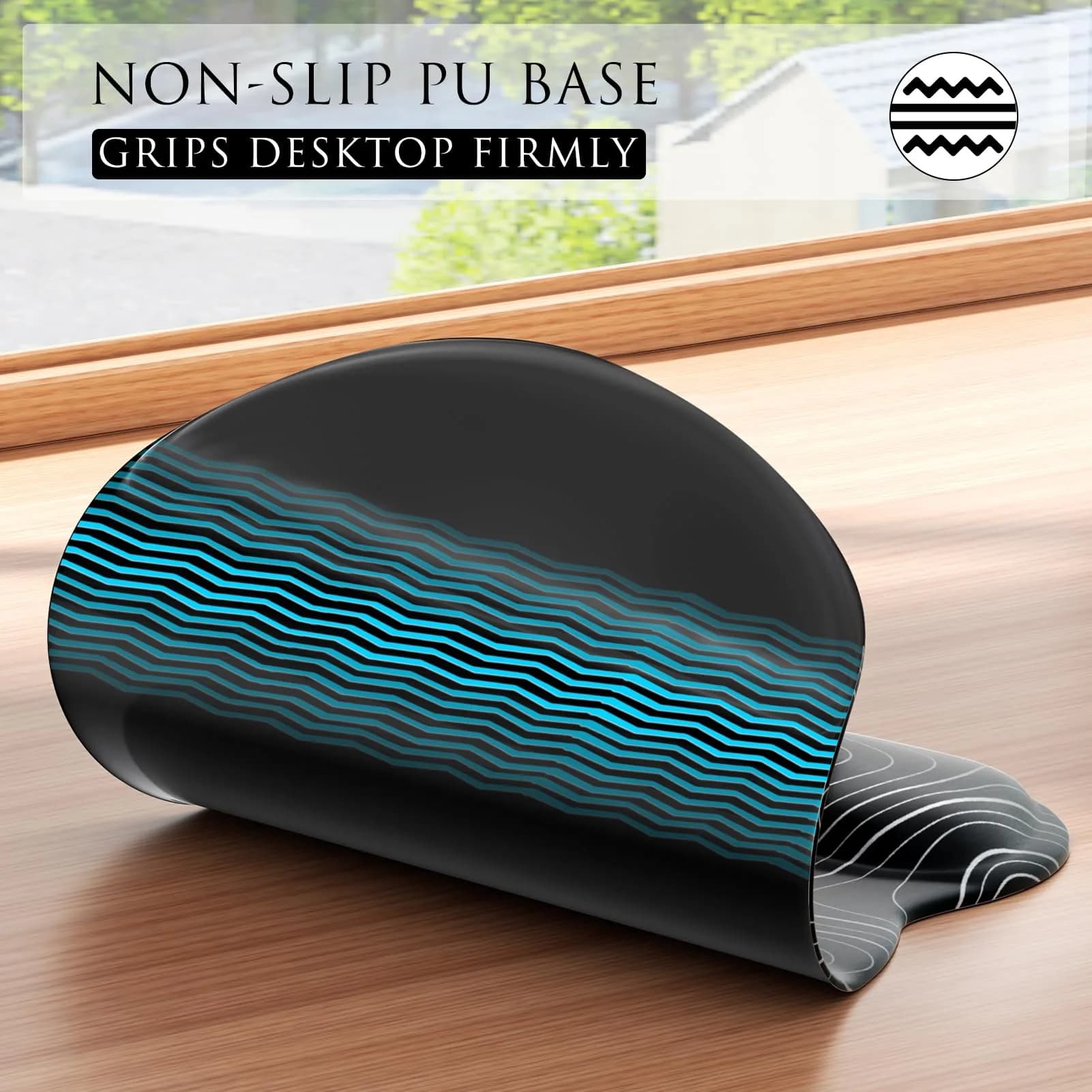 MROCO Ergonomic Gel Wrist Rest Mouse Pad Black Topographic 9.4 x 8.1 in | Smooth Lycra Surface for Precise Control - view 6