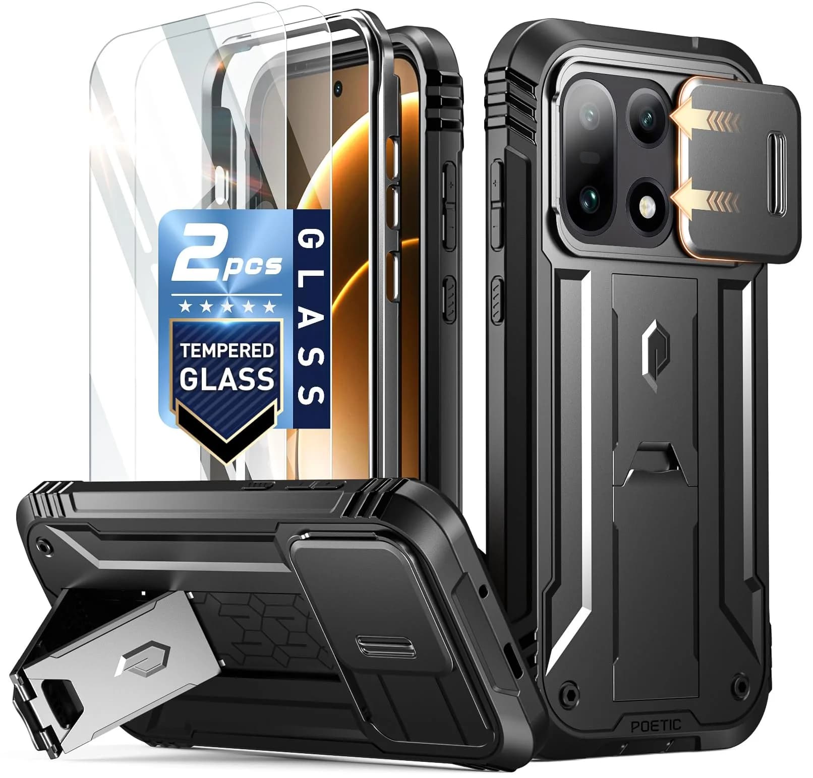 Poetic Revolution Case for OnePlus 15 5G | Black, Full-Body Rugged Dual-Layer Shockproof Case with Kickstand & Slide Camera Cover - main product image