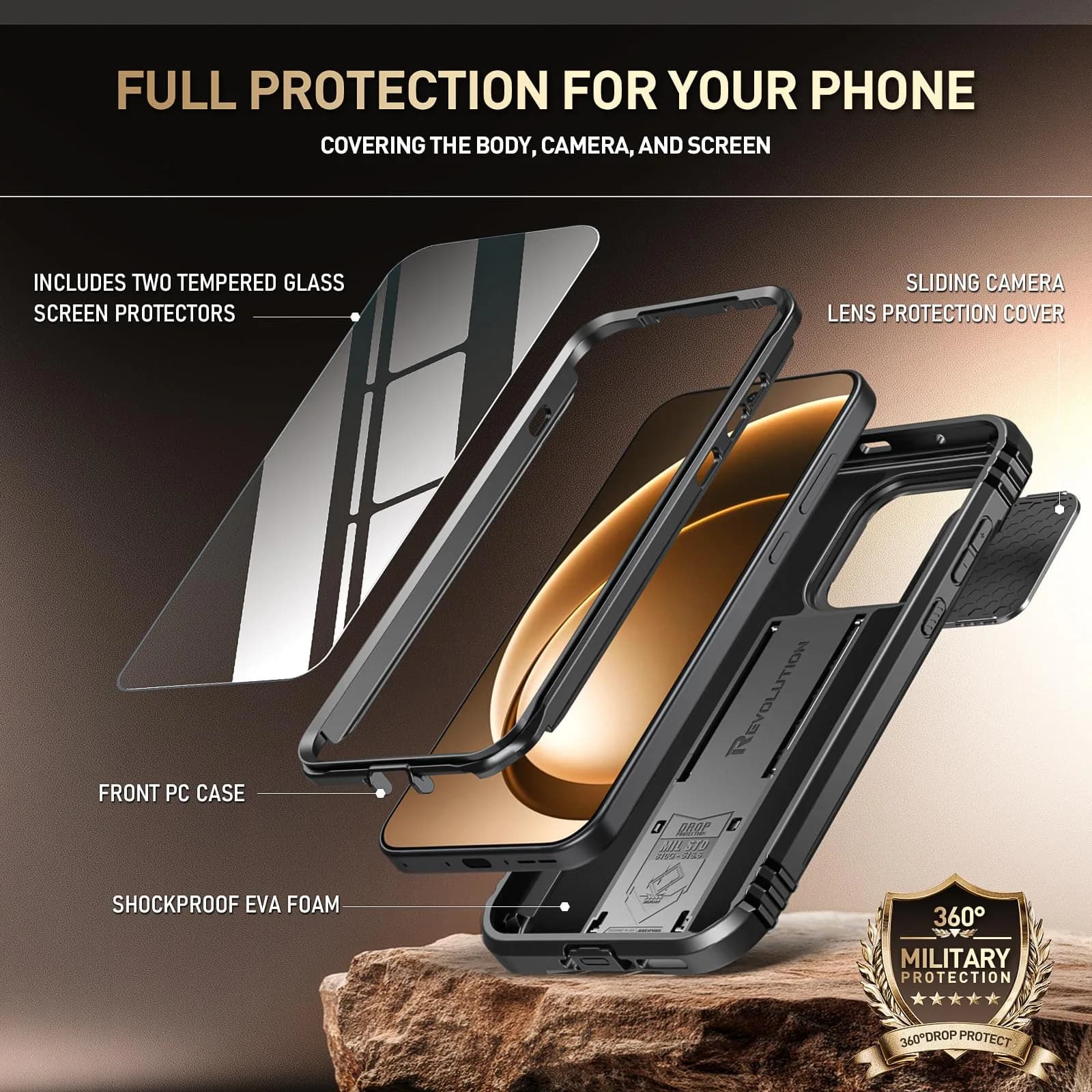 Poetic Revolution Case for OnePlus 15 5G | Black, Full-Body Rugged Dual-Layer Shockproof Case with Kickstand & Slide Camera Cover - view 2
