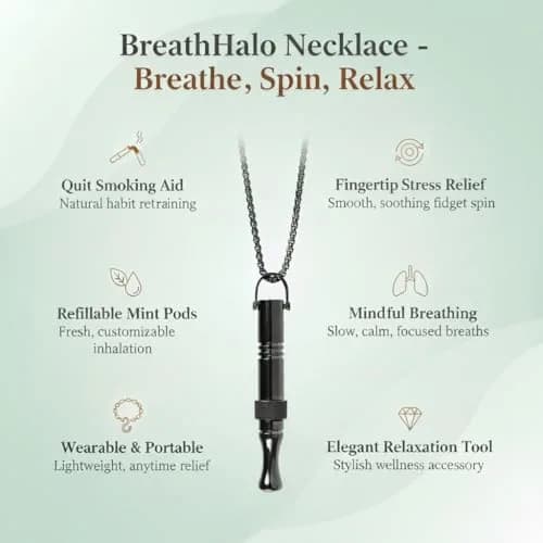 Quany Life BreathHalo Quit Smoking Necklace with Fidget Ring & Mint Pods | Mindful Breathing & Stress Relief thumbnail 2