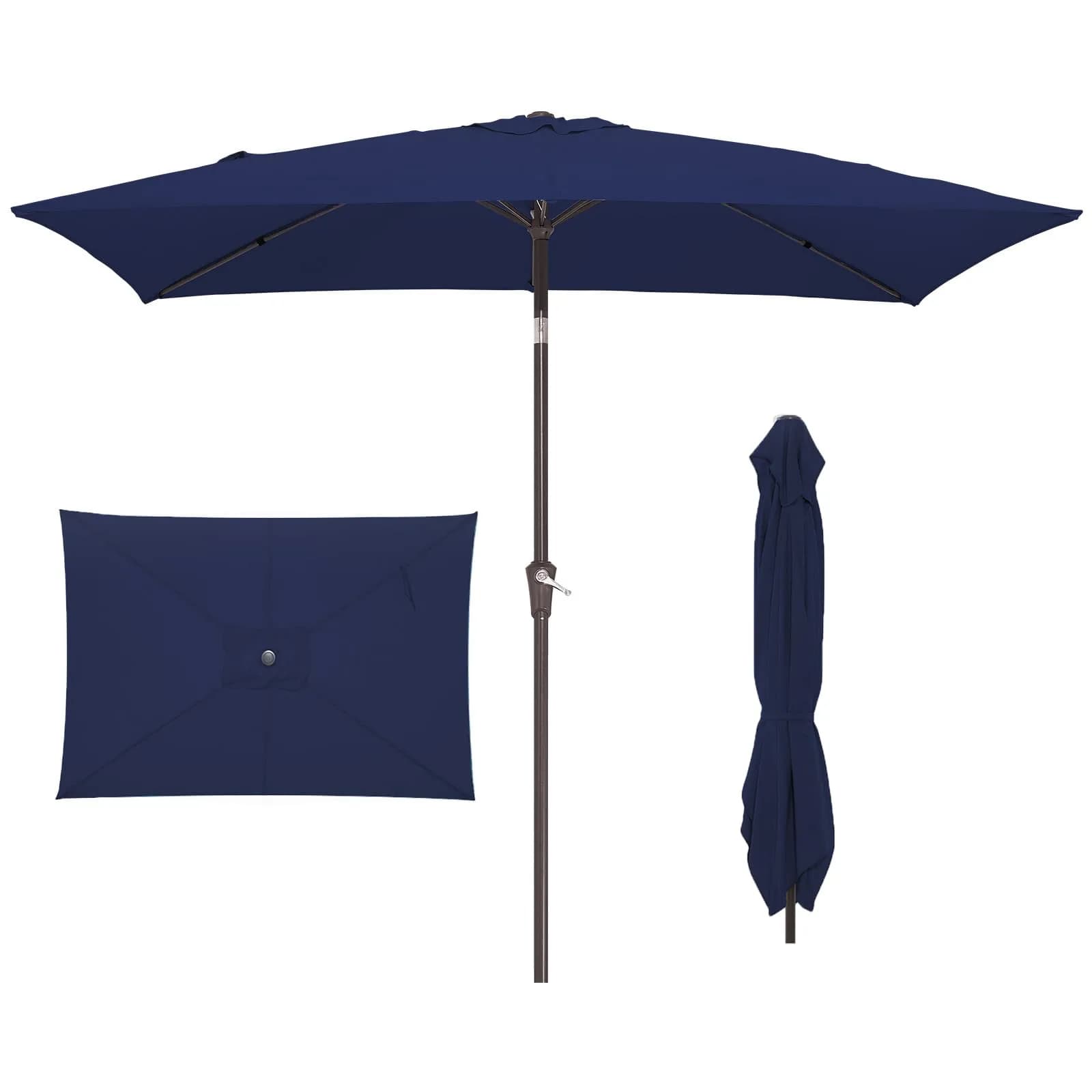 JEAREY 6.5 x 10 ft Rectangular Patio Umbrella w/Crank, Gray | Sun-Resistant Water-Resistant Support