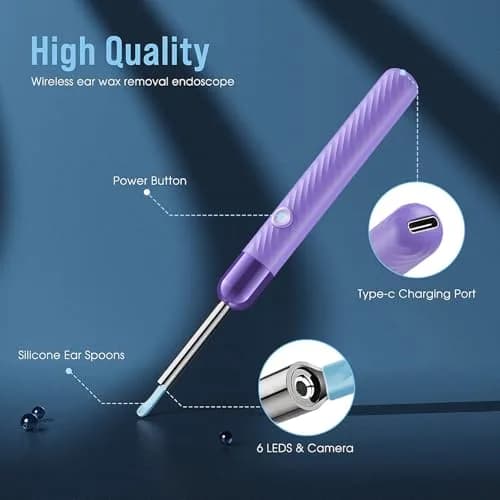 LEIPUT Ear Wax Removal Tool with 1080P Camera & 6 Ear Spoons | Rechargeable & Waterproof Otoscope thumbnail 4