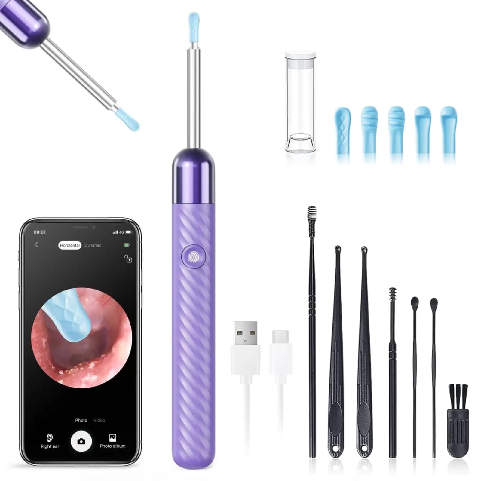 LEIPUT Ear Wax Removal Tool with 1080P Camera & 6 Ear Spoons | Rechargeable & Waterproof Otoscope - main product image