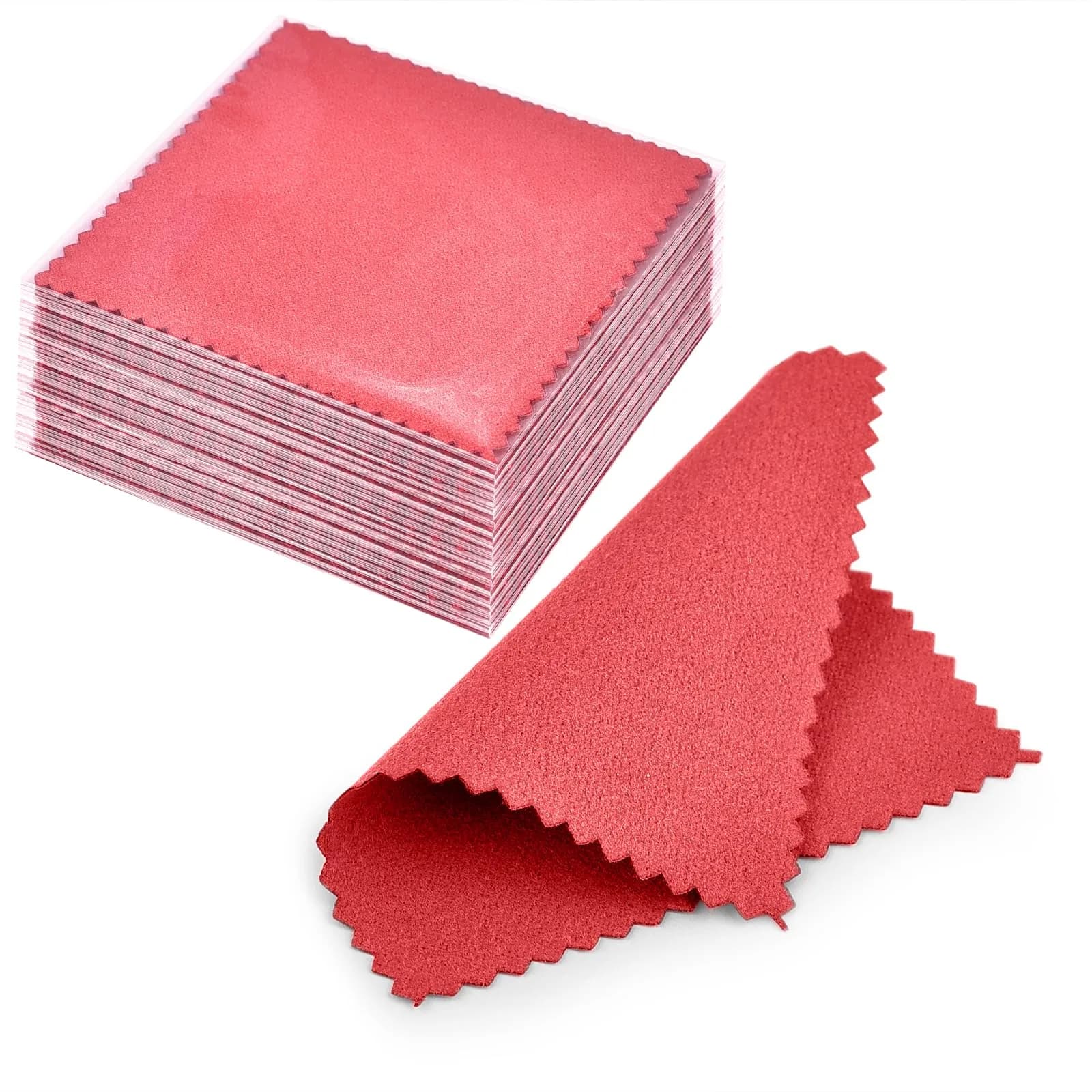 SEVENWELL Red Jewelry Cleaning Cloths (100pcs, 8cm x 8cm) for Polishing Silver, Gold, Platinum - main product image