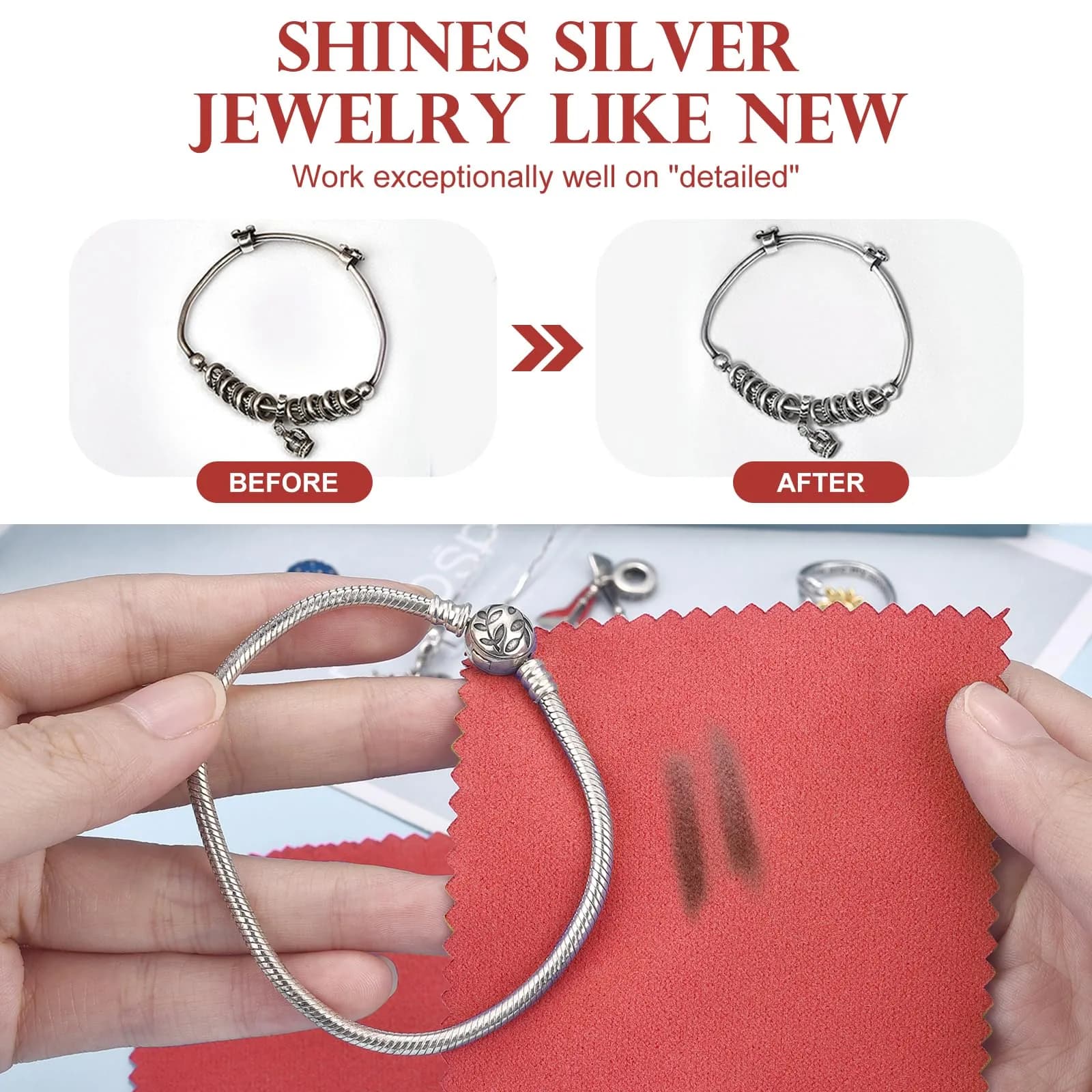 SEVENWELL Red Jewelry Cleaning Cloths (100pcs, 8cm x 8cm) for Polishing Silver, Gold, Platinum - view 2