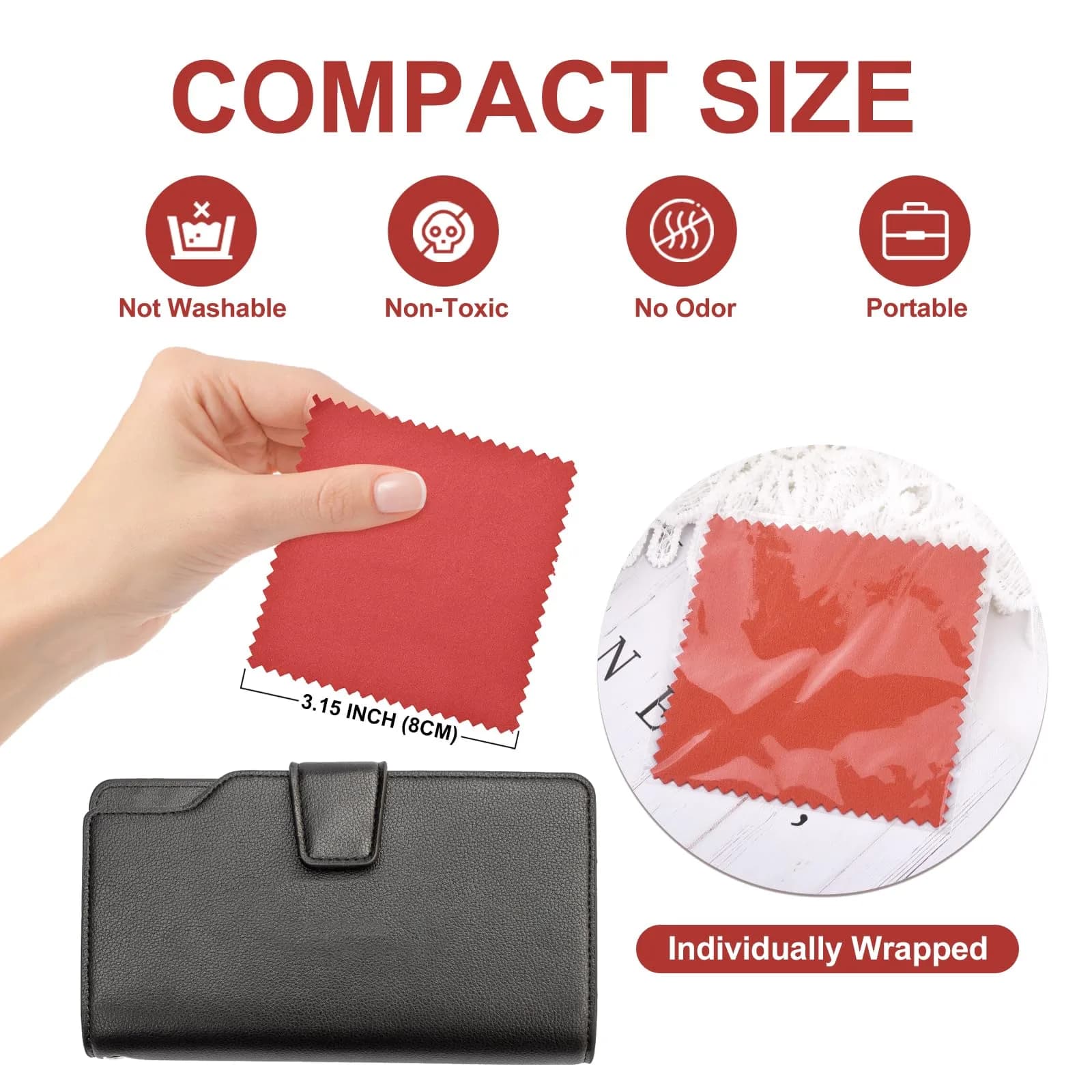 SEVENWELL Red Jewelry Cleaning Cloths (100pcs, 8cm x 8cm) for Polishing Silver, Gold, Platinum - view 3