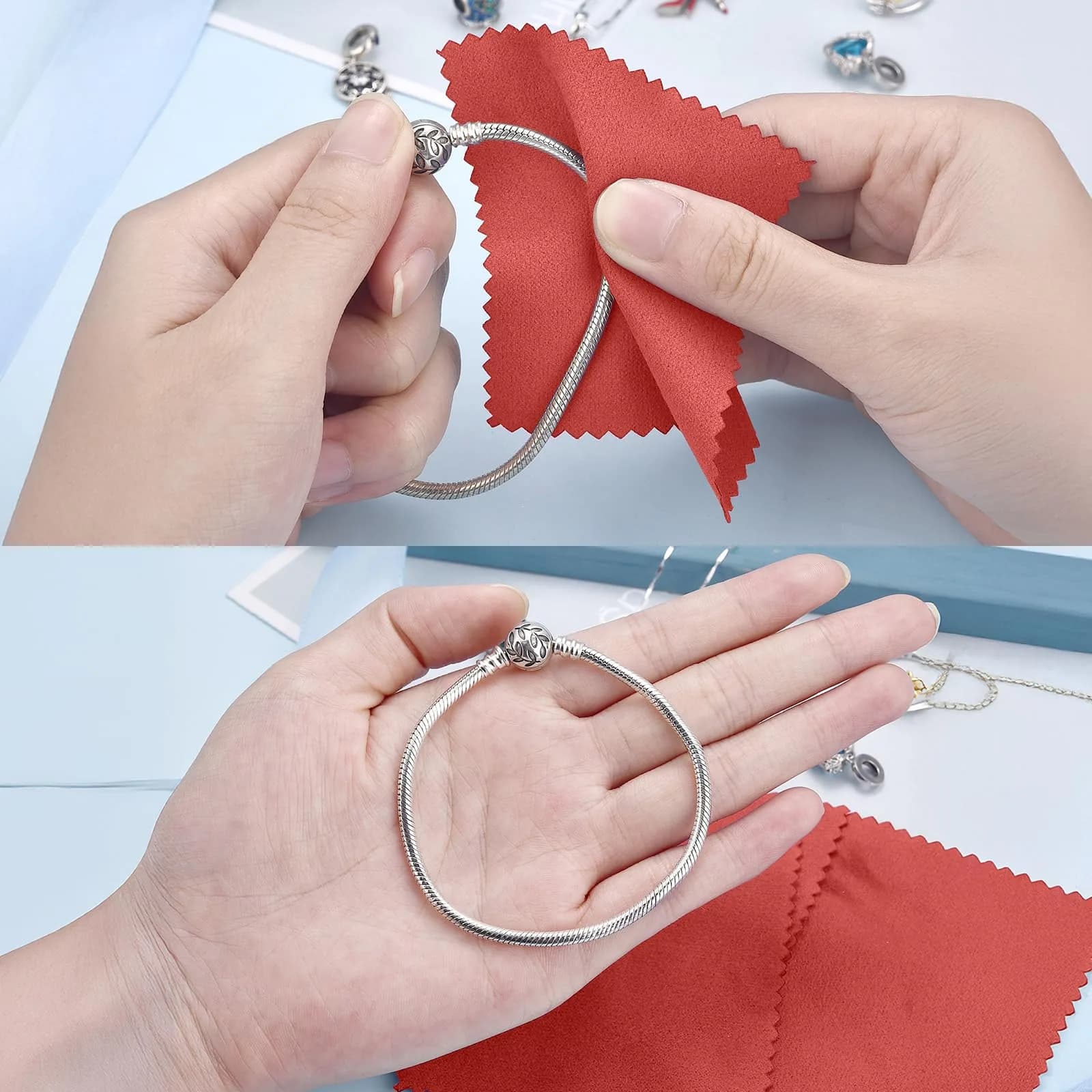 SEVENWELL Red Jewelry Cleaning Cloths (100pcs, 8cm x 8cm) for Polishing Silver, Gold, Platinum - view 4