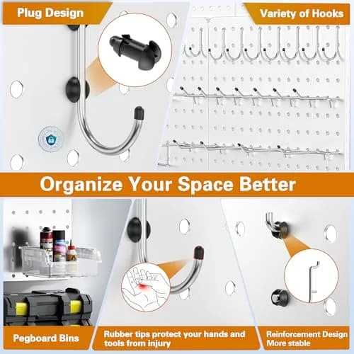 Hogurity Peg Board 4 Pack White Heavy Duty Metal Wall Panels | 12"×16" for Home & Garage thumbnail 6