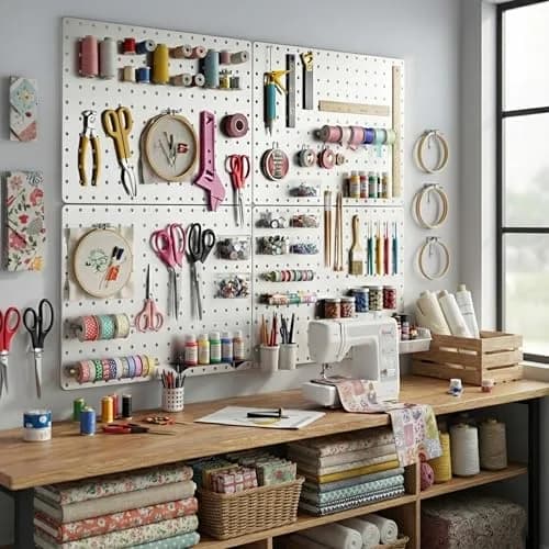 Hogurity Peg Board 4 Pack White Heavy Duty Metal Wall Panels | 12"×16" for Home & Garage thumbnail 2