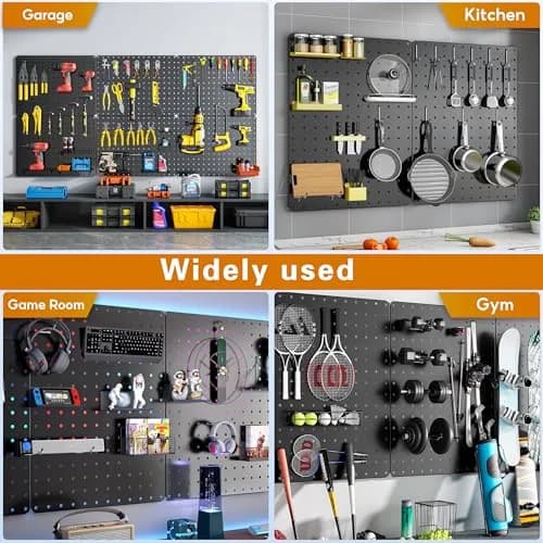 Hogurity Peg Board 112PCS Heavy Duty Metal Pegboard with Hooks | 6 Pack Black Wall Organizer (12"×16") thumbnail 7