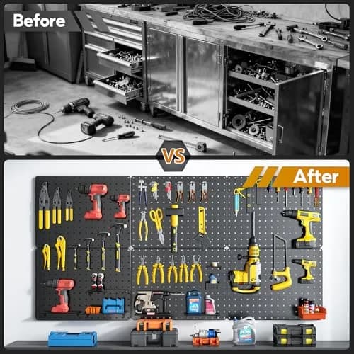 Hogurity Peg Board 112PCS Heavy Duty Metal Pegboard with Hooks | 6 Pack Black Wall Organizer (12"×16") thumbnail 3