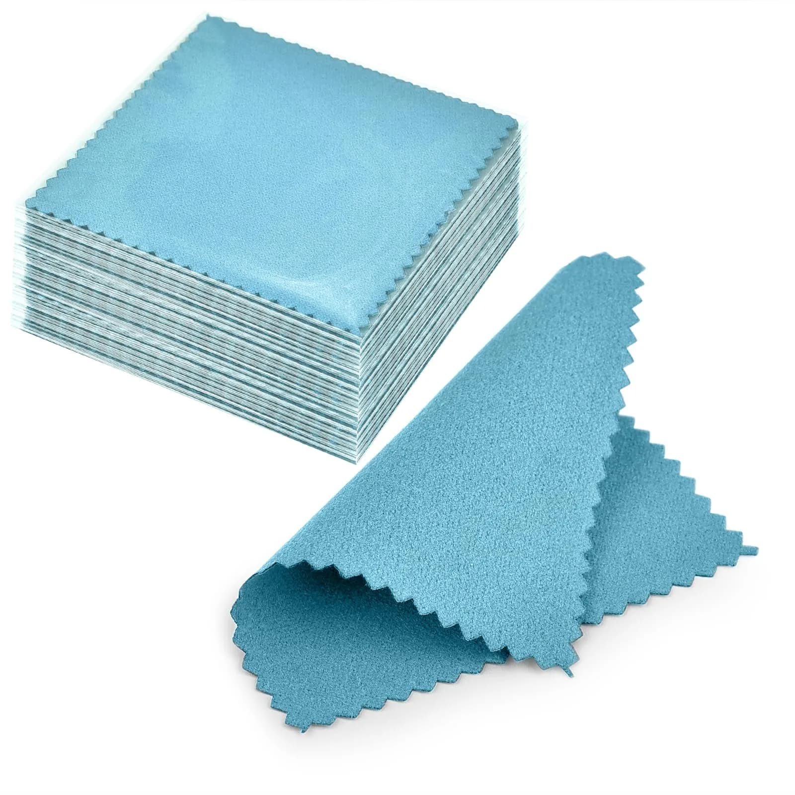 SEVENWELL Blue 100pcs Jewelry Cleaning Cloth 8cm x 8cm | Polishes Sterling Silver, Gold, Platinum - main product image