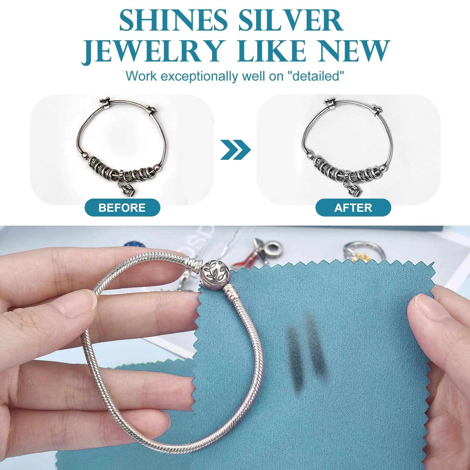 SEVENWELL Blue 100pcs Jewelry Cleaning Cloth 8cm x 8cm | Polishes Sterling Silver, Gold, Platinum - view 2